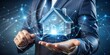 © Bounpaseuth - Digital hologram of smart home technology with a house icon being esoterically held in the style data flowing