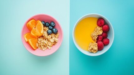 A nutritious breakfast vs. a sugary snack shows our dilemma: health vs. quick indulgence.