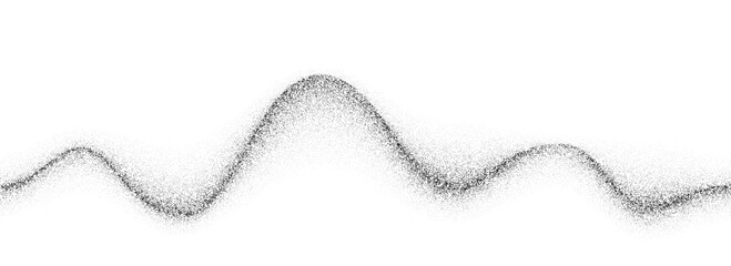 Poster - Wavy grain gradient texture. Black stippled flowing line background. Grunge noise dotwork wallpaper for banner, poster. Undulate sand backdrop with speckles, particles, granules. Vector