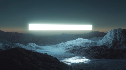 Poster - Futuristic Landscape with Glowing Neon Light