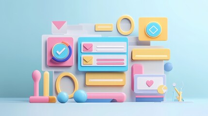 Colorful 3D UI Design Elements on a Blue Background