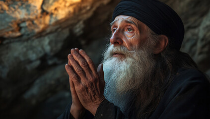 Elderly Jewish man praying in the birthplace of Jesus