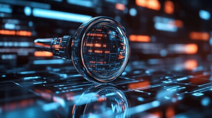 Magnifying Glass on Digital Data with Red and Blue Lights