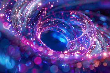 Poster - Abstract 3D render of neon particles with swirling motion and glowing effects , created ai