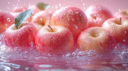 Wall Mural - Fresh Red Apples in Water