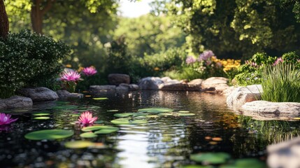 Poster - Serene Pond with Water Lilies and Lush Greenery