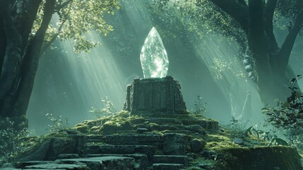 Wall Mural - Mystical Crystal in a Sunlit Forest