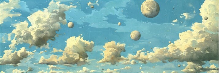 Wall Mural - Cumulus Clouds in a Sunny Sky Accompanied by Diverse Elements