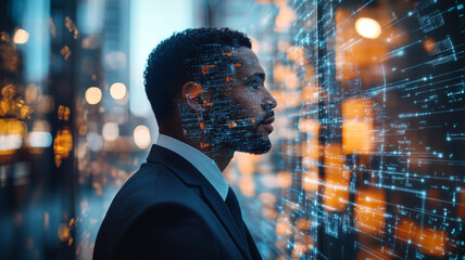 Poster - Businessman Leveraging AI for Virtual Cybersecurity and Robust Data Protection