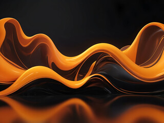 Wall Mural - Abstract neon modern orange with yellow liquid wave dark background