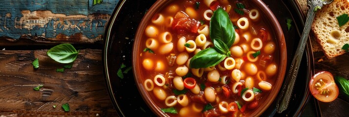 Canvas Print - Italian bean broth with pasta, featuring flavorful Borlotti beans and a hearty soup.