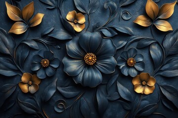 Wall Mural - intricate 3d rendered floral patterns in gold and black luxurious baroqueinspired designs with rich textures and dramatic lighting opulent aesthetic with attention to detail