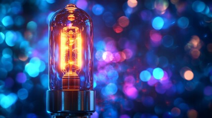 Wall Mural - Illuminated Innovation: Glowing Vacuum Tube in Modernistic Blues and Purples