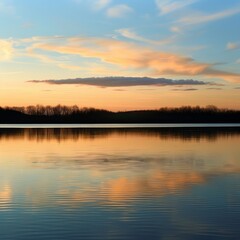 Sticker - Tranquil lake reflecting a colorful sunset sky.