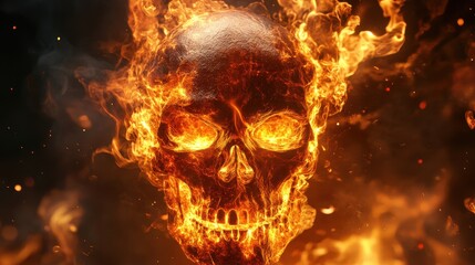 Poster - Flaming Skull Radiating Fiery Energy 