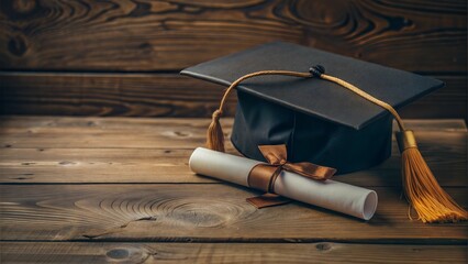 Graduation diploma and toga hat