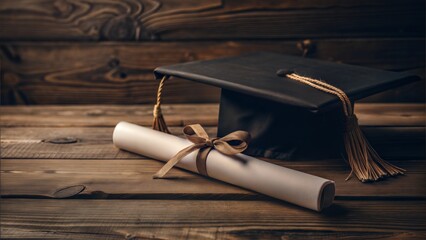 Graduation diploma and toga hat