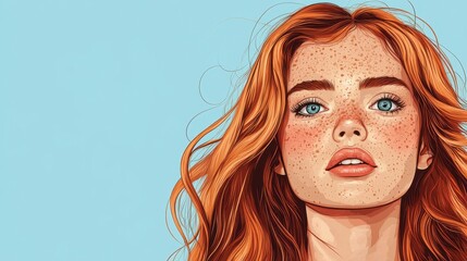 Wall Mural - Portrait of a Woman with Red Hair and Freckles.