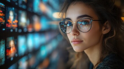 Poster - Woman in Glasses Looking at Lights.