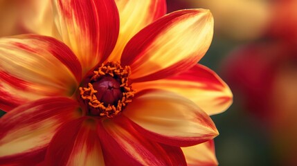 Poster - Close-up of a Red and Yellow Dahlia Flower.