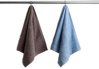 Two towels on standing hanger, isolated on a transparent or white background