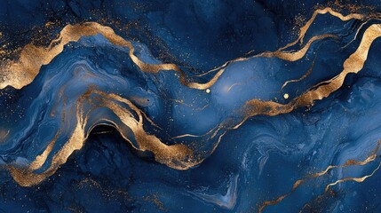  Abstract Blue and Gold Swirls with Glitter