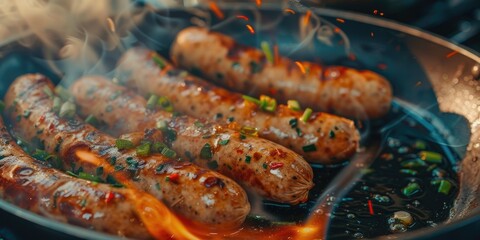 Poster - Chicken sausages cooked in a homemade garlic butter sauce