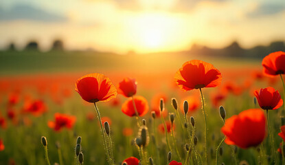 Canvas Print - poppy field in sunset