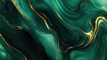 Wall Mural - Abstract Green and Gold Swirling Marble Texture