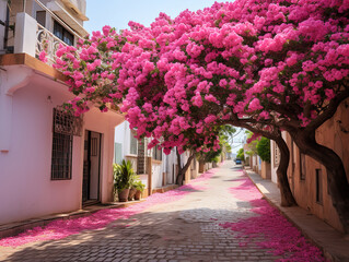 Exceptional Blooming Bougainvillea plant empty stair and wall full of and bougainvillea flower summer