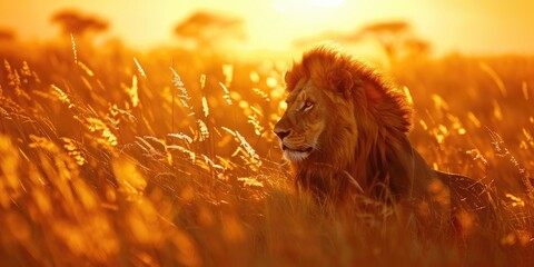 Canvas Print - Regal Lion Roaming the Savanna