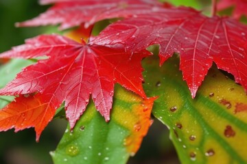 Wall Mural - Close-up wet leaves