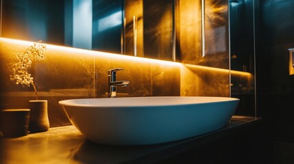 Modern Bathroom Sink with Warm Lighting