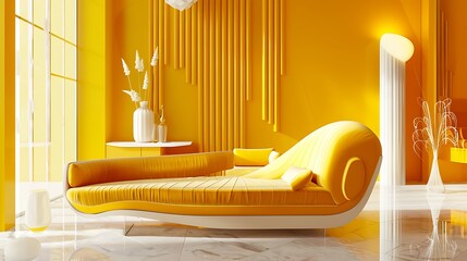 A sofa longue in yellow in a bright setting