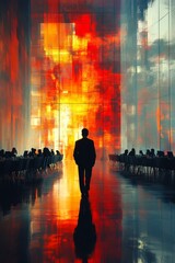 Wall Mural - Paint a digital image of a sophisticated meeting r  013 night, water, fountain, light, people, silhouette, show, barcelona, city, color, sky, fireworks, colorful, abstract, lights, party, magic, natur