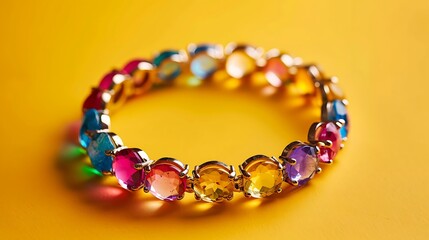 Wall Mural - Gemstone bracelet on a yellow background