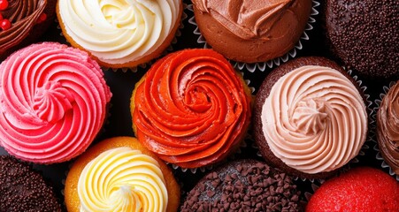 Wall Mural - Assortment of colorful and decorative cupcakes