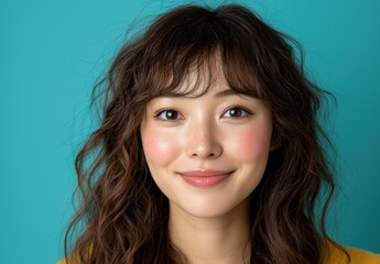 Wall Mural - Smiling young asian woman with wavy hair