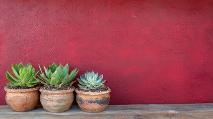 Sticker - Succulent plants in rustic pots on wooden table