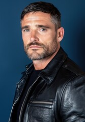 Poster - Serious man in black leather jacket