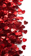 Wall Mural - sparse red hearts confettis on a white surface poster web background