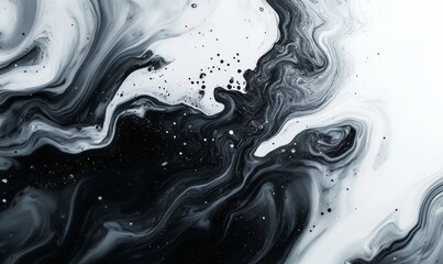 Ink swirl. Acrylic fluid wave. Defocused white black gray dust grain particles paint emulsion leak cascade layers flow abstract art background, Generative AI