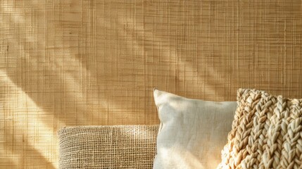 Wall Mural - A warmtoned accent wall with a subtle woven texture adding depth and dimension to the room.