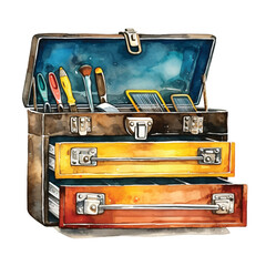 watercolor painting of toolbox four collection isolated