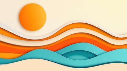 Sticker - Vibrant abstract background featuring waves in orange, white, and blue, perfect for modern art enthusiasts or design projects.