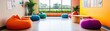 © Mont - Colorful bean bags in a vibrant lounge area, perfect for relaxation and creative collaboration in a bright, inviting space.