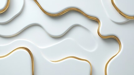 Poster - Golden wavy lines gracefully traverse a smooth white surface, creating an abstract design that embodies a sense of tranquility and creative chaos