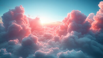 Wall Mural - Aerial View of Pink and White Clouds at Sunset