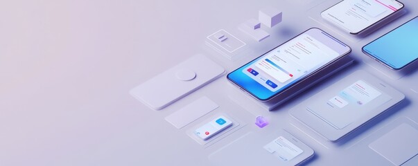 Smartphone mockup with blank screens on white background.