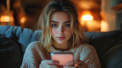 Poster - woman diabetic watching content on social media smart phone